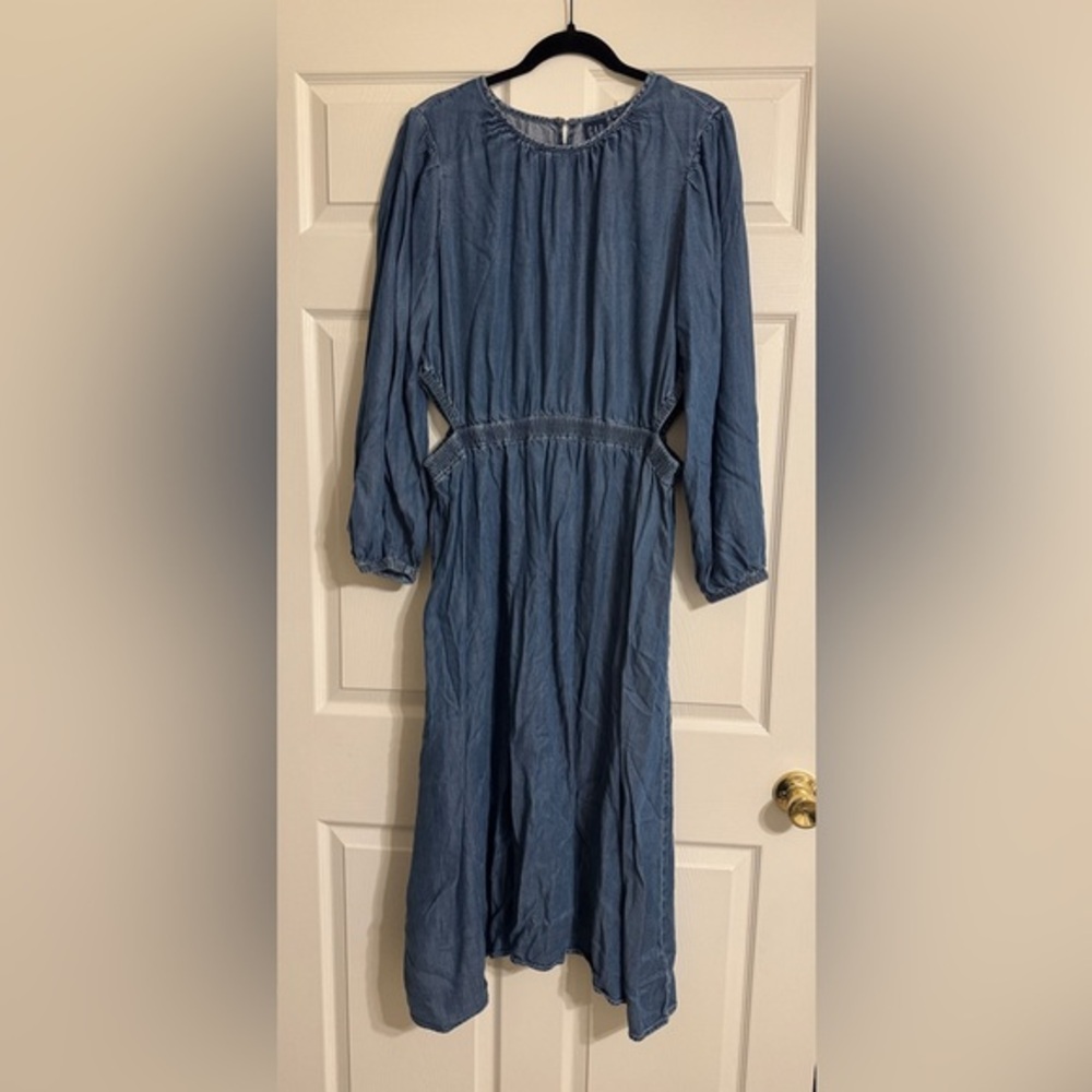 GAP Chambray Maxi Dress XXL | Waist Cutout Long Sleeve Lyocell Dress